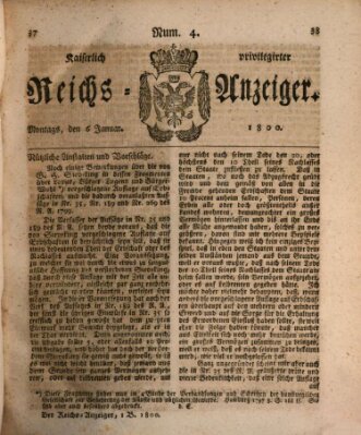 Kaiserlich privilegirter Reichs-Anzeiger (Allgemeiner Anzeiger der Deutschen) Montag 6. Januar 1800