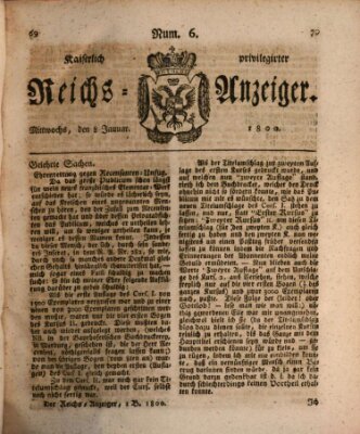 Kaiserlich privilegirter Reichs-Anzeiger (Allgemeiner Anzeiger der Deutschen) Mittwoch 8. Januar 1800