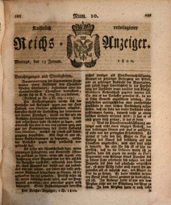 Kaiserlich privilegirter Reichs-Anzeiger (Allgemeiner Anzeiger der Deutschen) Montag 13. Januar 1800