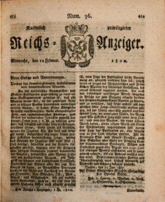 Kaiserlich privilegirter Reichs-Anzeiger (Allgemeiner Anzeiger der Deutschen) Mittwoch 12. Februar 1800