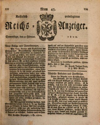 Kaiserlich privilegirter Reichs-Anzeiger (Allgemeiner Anzeiger der Deutschen) Donnerstag 20. Februar 1800