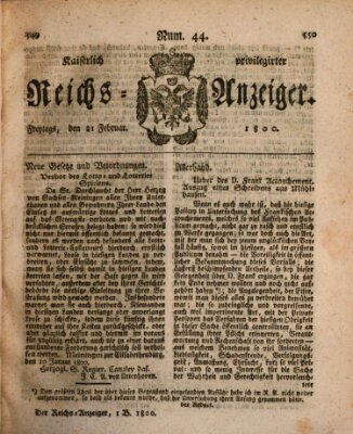 Kaiserlich privilegirter Reichs-Anzeiger (Allgemeiner Anzeiger der Deutschen) Freitag 21. Februar 1800