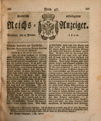 Kaiserlich privilegirter Reichs-Anzeiger (Allgemeiner Anzeiger der Deutschen) Dienstag 25. Februar 1800