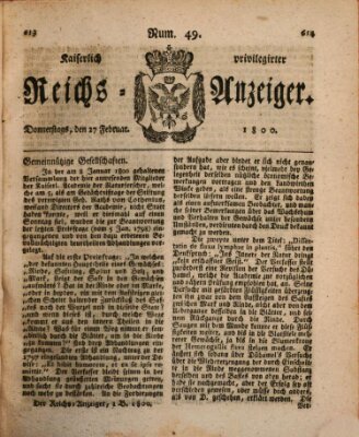 Kaiserlich privilegirter Reichs-Anzeiger (Allgemeiner Anzeiger der Deutschen) Donnerstag 27. Februar 1800