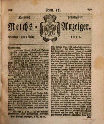 Kaiserlich privilegirter Reichs-Anzeiger (Allgemeiner Anzeiger der Deutschen) Dienstag 4. März 1800