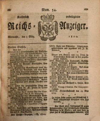 Kaiserlich privilegirter Reichs-Anzeiger (Allgemeiner Anzeiger der Deutschen) Mittwoch 5. März 1800