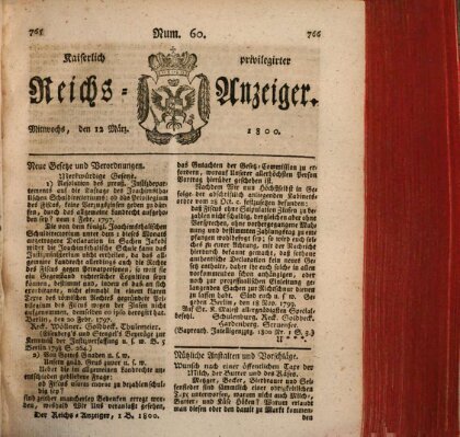 Kaiserlich privilegirter Reichs-Anzeiger (Allgemeiner Anzeiger der Deutschen) Mittwoch 12. März 1800