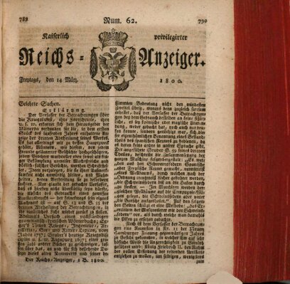 Kaiserlich privilegirter Reichs-Anzeiger (Allgemeiner Anzeiger der Deutschen) Freitag 14. März 1800