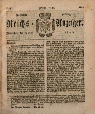 Kaiserlich privilegirter Reichs-Anzeiger (Allgemeiner Anzeiger der Deutschen) Mittwoch 14. Mai 1800