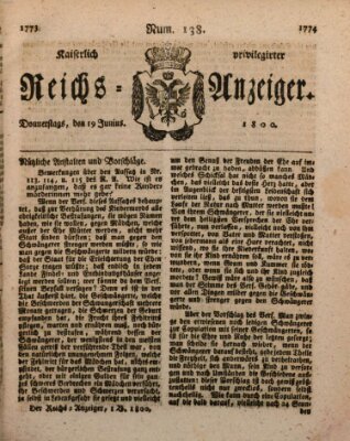 Kaiserlich privilegirter Reichs-Anzeiger (Allgemeiner Anzeiger der Deutschen) Donnerstag 19. Juni 1800