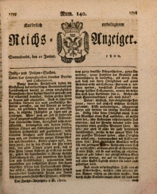 Kaiserlich privilegirter Reichs-Anzeiger (Allgemeiner Anzeiger der Deutschen) Samstag 21. Juni 1800