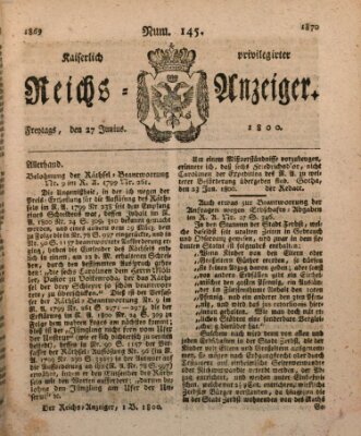 Kaiserlich privilegirter Reichs-Anzeiger (Allgemeiner Anzeiger der Deutschen) Freitag 27. Juni 1800