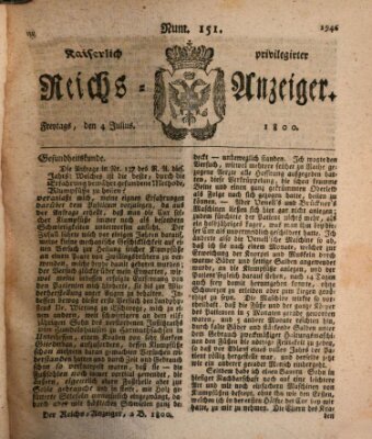 Kaiserlich privilegirter Reichs-Anzeiger (Allgemeiner Anzeiger der Deutschen) Freitag 4. Juli 1800