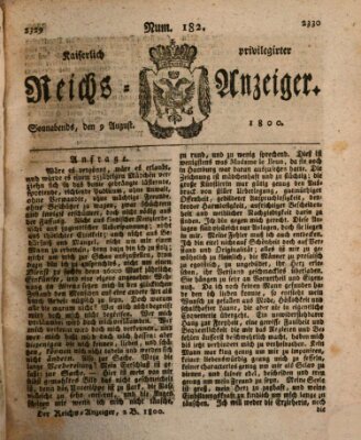 Kaiserlich privilegirter Reichs-Anzeiger (Allgemeiner Anzeiger der Deutschen) Samstag 9. August 1800