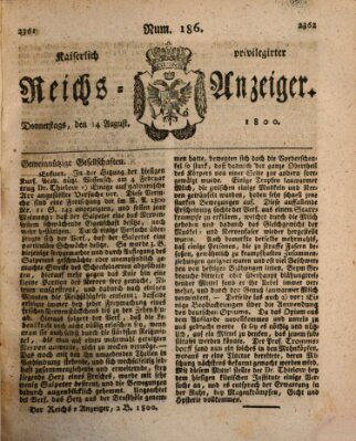 Kaiserlich privilegirter Reichs-Anzeiger (Allgemeiner Anzeiger der Deutschen) Donnerstag 14. August 1800