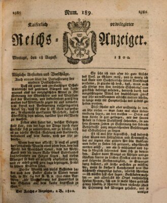 Kaiserlich privilegirter Reichs-Anzeiger (Allgemeiner Anzeiger der Deutschen) Montag 18. August 1800