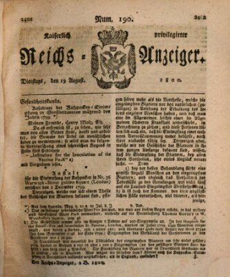 Kaiserlich privilegirter Reichs-Anzeiger (Allgemeiner Anzeiger der Deutschen) Dienstag 19. August 1800