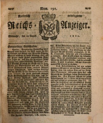 Kaiserlich privilegirter Reichs-Anzeiger (Allgemeiner Anzeiger der Deutschen) Mittwoch 20. August 1800