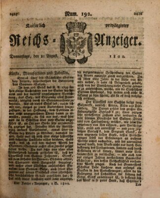 Kaiserlich privilegirter Reichs-Anzeiger (Allgemeiner Anzeiger der Deutschen) Donnerstag 21. August 1800