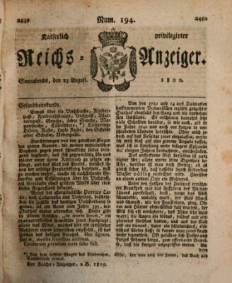 Kaiserlich privilegirter Reichs-Anzeiger (Allgemeiner Anzeiger der Deutschen) Samstag 23. August 1800