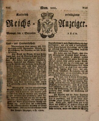 Kaiserlich privilegirter Reichs-Anzeiger (Allgemeiner Anzeiger der Deutschen) Montag 1. September 1800