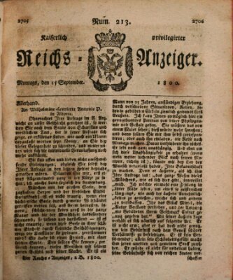 Kaiserlich privilegirter Reichs-Anzeiger (Allgemeiner Anzeiger der Deutschen) Montag 15. September 1800