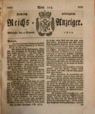 Kaiserlich privilegirter Reichs-Anzeiger (Allgemeiner Anzeiger der Deutschen) Mittwoch 17. September 1800