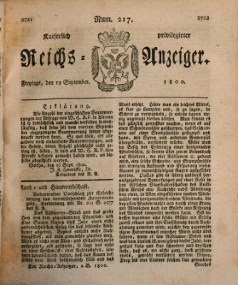 Kaiserlich privilegirter Reichs-Anzeiger (Allgemeiner Anzeiger der Deutschen) Freitag 19. September 1800