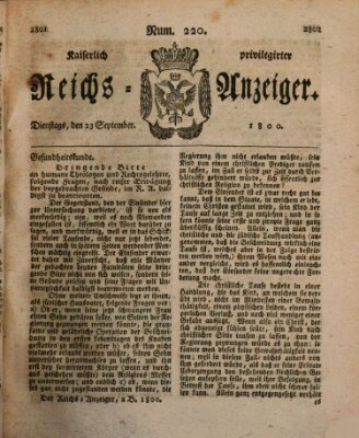 Kaiserlich privilegirter Reichs-Anzeiger (Allgemeiner Anzeiger der Deutschen) Dienstag 23. September 1800