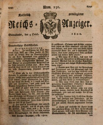 Kaiserlich privilegirter Reichs-Anzeiger (Allgemeiner Anzeiger der Deutschen) Samstag 4. Oktober 1800