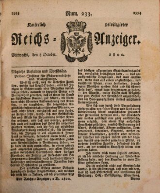 Kaiserlich privilegirter Reichs-Anzeiger (Allgemeiner Anzeiger der Deutschen) Mittwoch 8. Oktober 1800