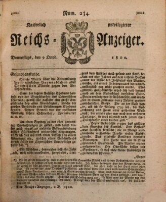 Kaiserlich privilegirter Reichs-Anzeiger (Allgemeiner Anzeiger der Deutschen) Donnerstag 9. Oktober 1800