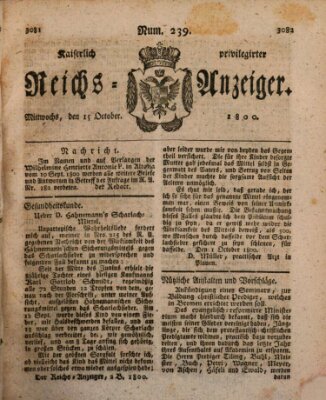 Kaiserlich privilegirter Reichs-Anzeiger (Allgemeiner Anzeiger der Deutschen) Mittwoch 15. Oktober 1800