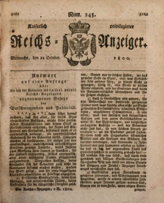 Kaiserlich privilegirter Reichs-Anzeiger (Allgemeiner Anzeiger der Deutschen) Mittwoch 22. Oktober 1800