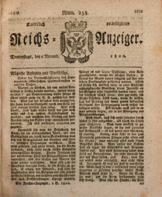 Kaiserlich privilegirter Reichs-Anzeiger (Allgemeiner Anzeiger der Deutschen) Donnerstag 6. November 1800