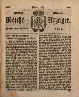 Kaiserlich privilegirter Reichs-Anzeiger (Allgemeiner Anzeiger der Deutschen) Freitag 14. November 1800