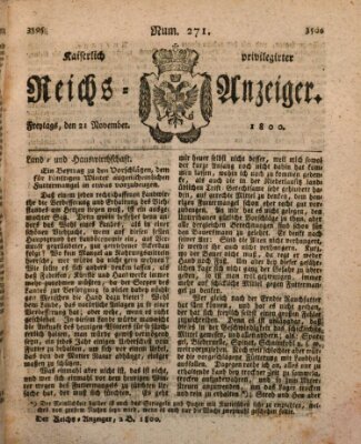 Kaiserlich privilegirter Reichs-Anzeiger (Allgemeiner Anzeiger der Deutschen) Freitag 21. November 1800