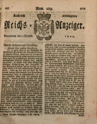 Kaiserlich privilegirter Reichs-Anzeiger (Allgemeiner Anzeiger der Deutschen) Samstag 13. Dezember 1800