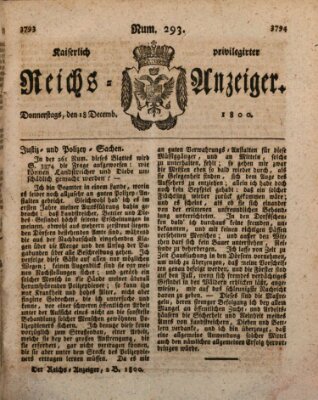 Kaiserlich privilegirter Reichs-Anzeiger (Allgemeiner Anzeiger der Deutschen) Donnerstag 18. Dezember 1800