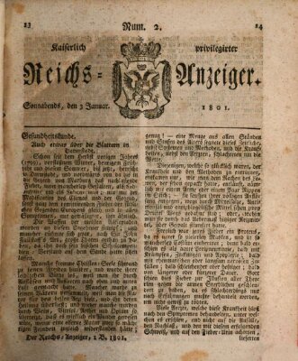 Kaiserlich privilegirter Reichs-Anzeiger (Allgemeiner Anzeiger der Deutschen) Samstag 3. Januar 1801