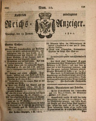 Kaiserlich privilegirter Reichs-Anzeiger (Allgemeiner Anzeiger der Deutschen) Dienstag 13. Januar 1801