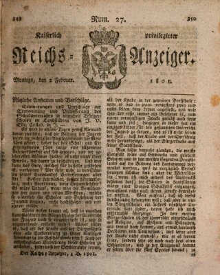 Kaiserlich privilegirter Reichs-Anzeiger (Allgemeiner Anzeiger der Deutschen) Montag 2. Februar 1801