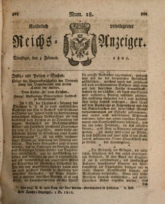 Kaiserlich privilegirter Reichs-Anzeiger (Allgemeiner Anzeiger der Deutschen) Dienstag 3. Februar 1801