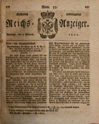 Kaiserlich privilegirter Reichs-Anzeiger (Allgemeiner Anzeiger der Deutschen) Montag 9. Februar 1801