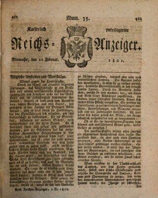 Kaiserlich privilegirter Reichs-Anzeiger (Allgemeiner Anzeiger der Deutschen) Mittwoch 11. Februar 1801