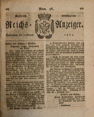 Kaiserlich privilegirter Reichs-Anzeiger (Allgemeiner Anzeiger der Deutschen) Donnerstag 12. Februar 1801