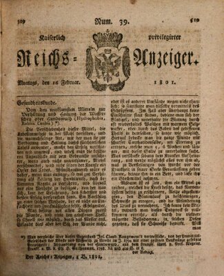 Kaiserlich privilegirter Reichs-Anzeiger (Allgemeiner Anzeiger der Deutschen) Montag 16. Februar 1801