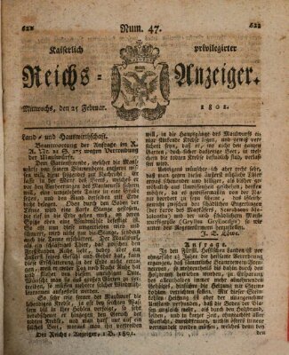 Kaiserlich privilegirter Reichs-Anzeiger (Allgemeiner Anzeiger der Deutschen) Mittwoch 25. Februar 1801