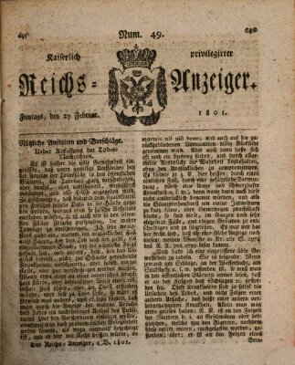 Kaiserlich privilegirter Reichs-Anzeiger (Allgemeiner Anzeiger der Deutschen) Freitag 27. Februar 1801