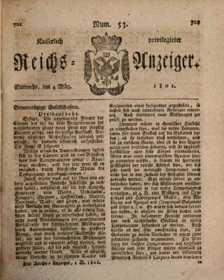 Kaiserlich privilegirter Reichs-Anzeiger (Allgemeiner Anzeiger der Deutschen) Mittwoch 4. März 1801